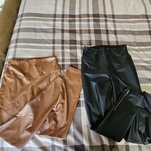 Brown and Black Faux Leather Leggings